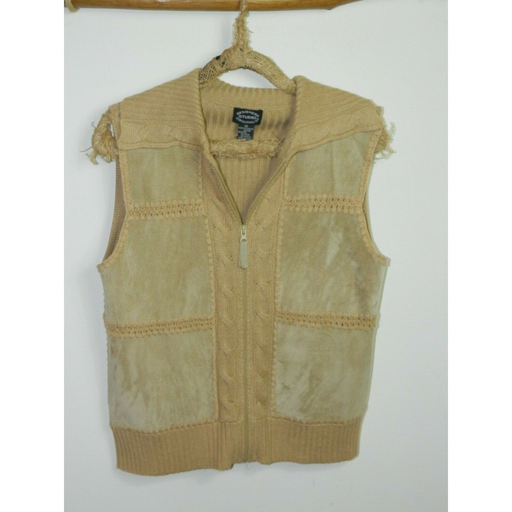 Designers Studio Originals  Sweater Vest  Suede Tan Vintage Full Zip Medium